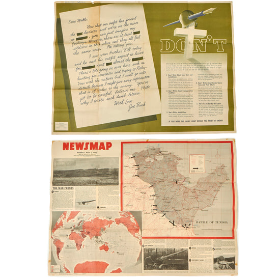 Original U.S. WWII Double Sided Army Orientation Course “IF YOU WERE THE ENEMY WHAT WOULD YOU WANT TO KNOW?” Training Newsmap Poster - 34½ x 47” Original Items