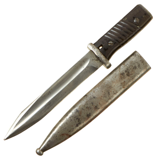 Original German WWII 98k Bayonet by Berg & Co. Turned Fighting Knife with Shortened Scabbard - Dated 1939 Original Items