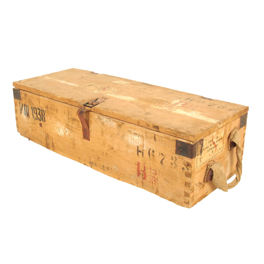 Original German WWII Austrian Mannlicher M30 8×56mmR Ammunition Crate - dated 1938 Original Items