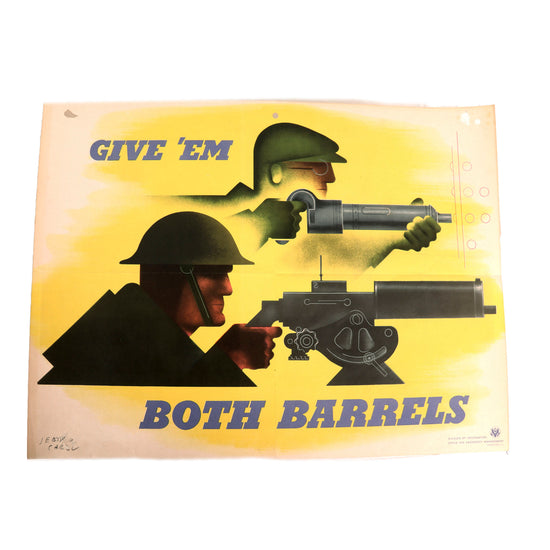 Original U.S. WWII “Give ‘Em Both Barrels” Production Poster by Jean Carlu - 15 x 20”