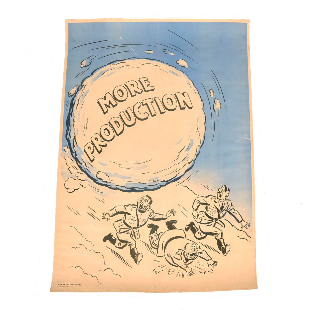 Original U.S. WWII Anti-Axis “More Production” Snowball Caricature Linen-Backed Propaganda Poster - 28½ x 40”