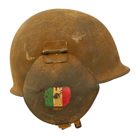 Original U.S. WWII USAAF Bomber Crew M3 Steel FLAK Helmet with Italy Decals