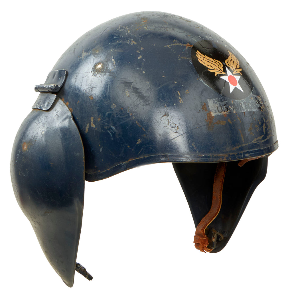 Original U.S. WWII USAAF Bomber Crew M5 Steel FLAK Helmet Repainted Blue with Air Force Insignia