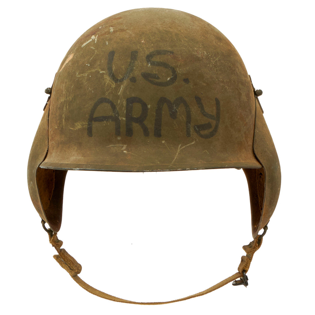 Original U.S. WWII USAAF Bomber Crew M3 Steel FLAK Helmet with Painted U.S. Army & Medic / Cross Symbols - Full Liner & Chinstrap Original Items