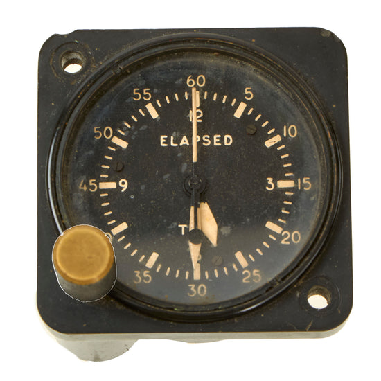 Original U.S. WWII Navy Elapsed Time Clock from Aircraft Cockpit - Still Works