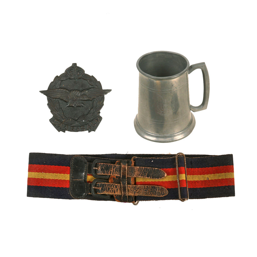 Original Rhodesian WWII & Bush War Army Service Corps Stable Belt & Named British 22 SAS Mug with South African Air Force Plaque