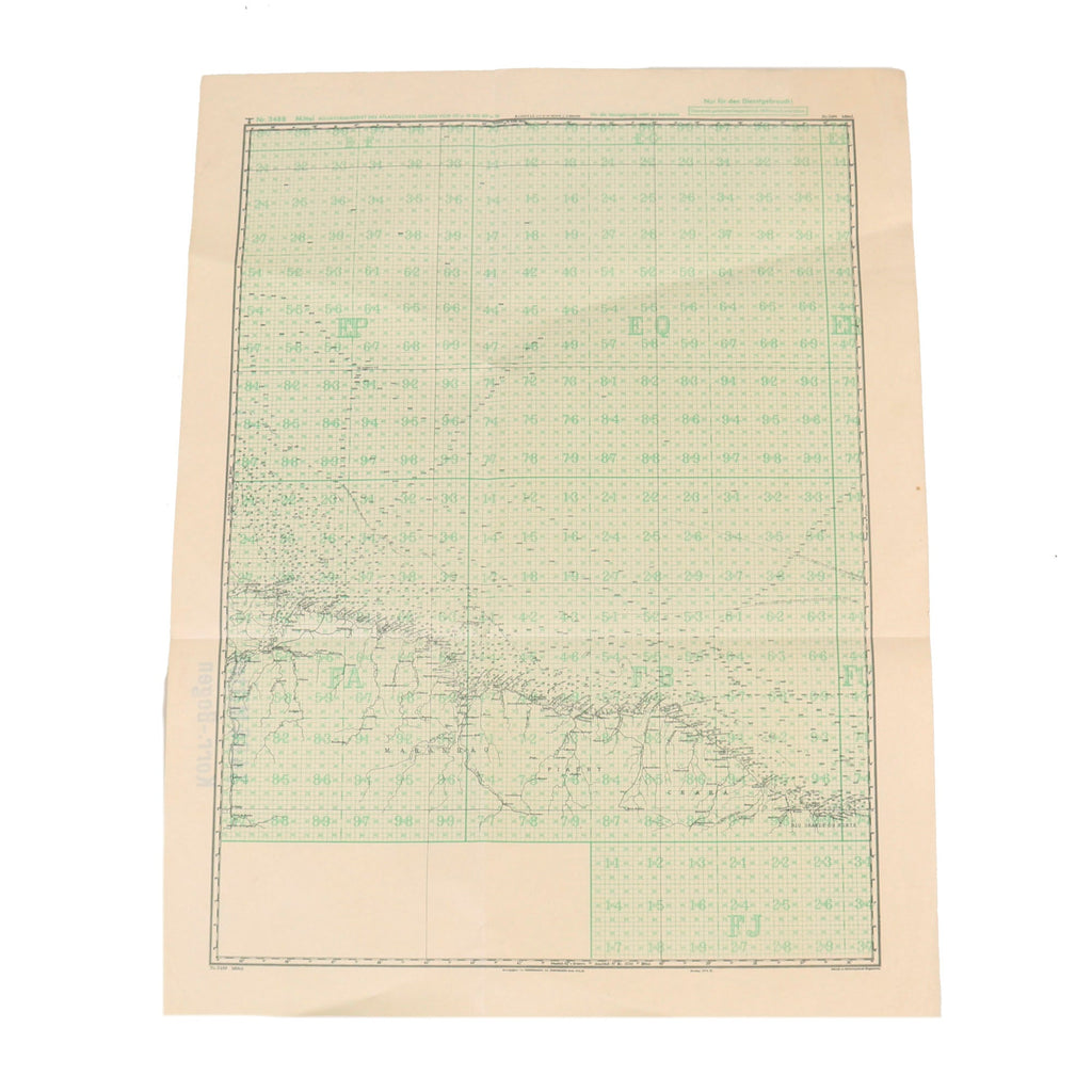 Original German WWII Kriegsmarine Map Chart of Center Equatorial Area of the Atlantic Ocean / Edge of South America - Dated 1944 - 18 x 23” Original Items