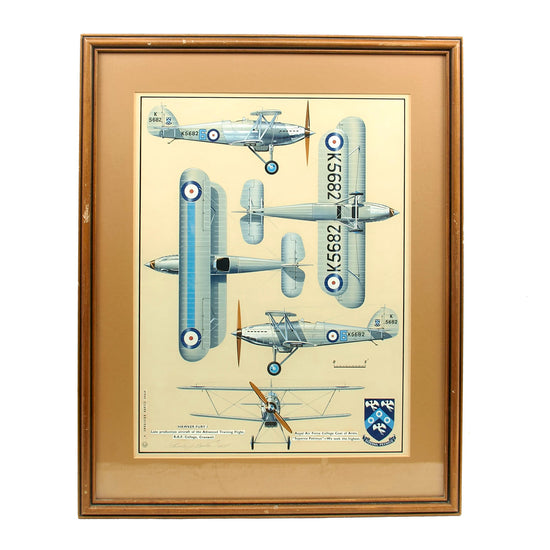 Original British Post-WWII Hawker Fury I Peter Endsleigh Castle Framed Painting Illustration - Dated 1965 - 19 x 23” Original Items