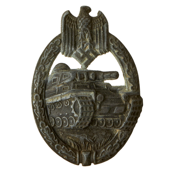 Original German WWII Silver Grade Panzer Assault Tank Badge - Unmarked Scoop Back Style Original Items