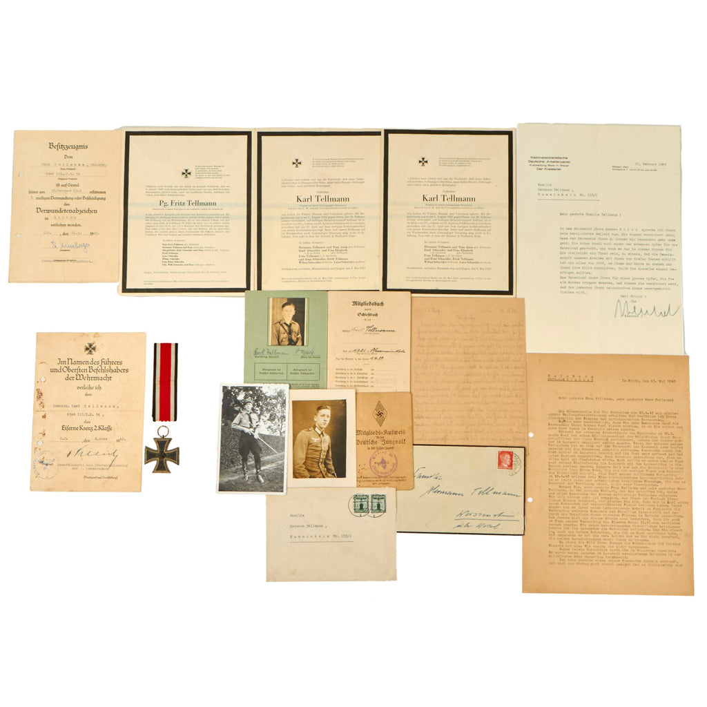 Original German WWII KIA Brothers Medal & Document Grouping - HJ Material & Iron Cross 2nd Class Original Items