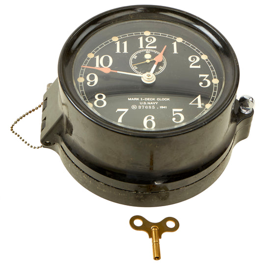 Original WWII U.S. Navy Type Mark I Deck Clock by Seth Thomas With Winding Key ; Dated 1941 - Fully Functional