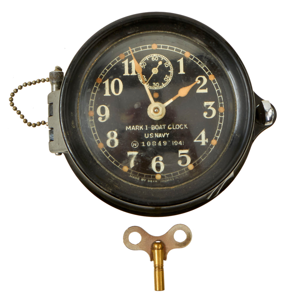 Original WWII U.S. Navy Type Mark I Boat Clock by Seth Thomas with Winding Key - Dated 1941 - Fully Functional