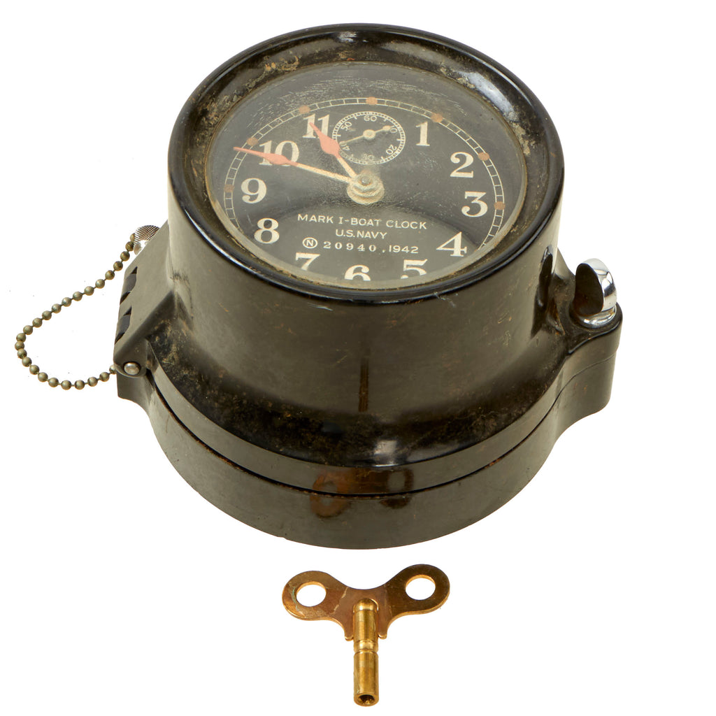 Original WWII U.S. Navy Type Mark I Boat Clock by Seth Thomas with Winding Key - Dated 1942 - Fully Functional