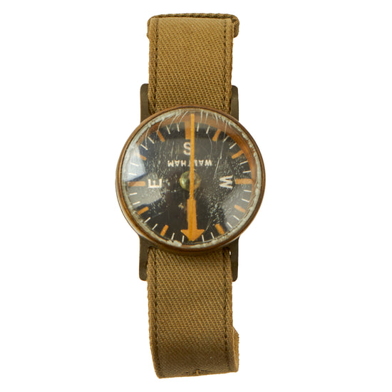 Original U.S. WWII Wrist Compass by Waltham Watch Co. with Canvas Wristband Original Items