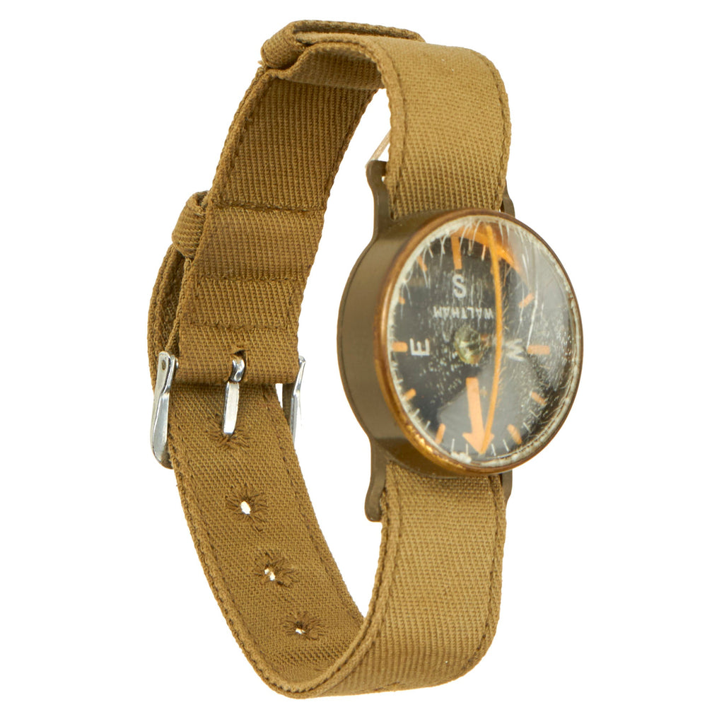 Original U.S. WWII Wrist Compass by Waltham Watch Co. with Canvas Wristband Original Items