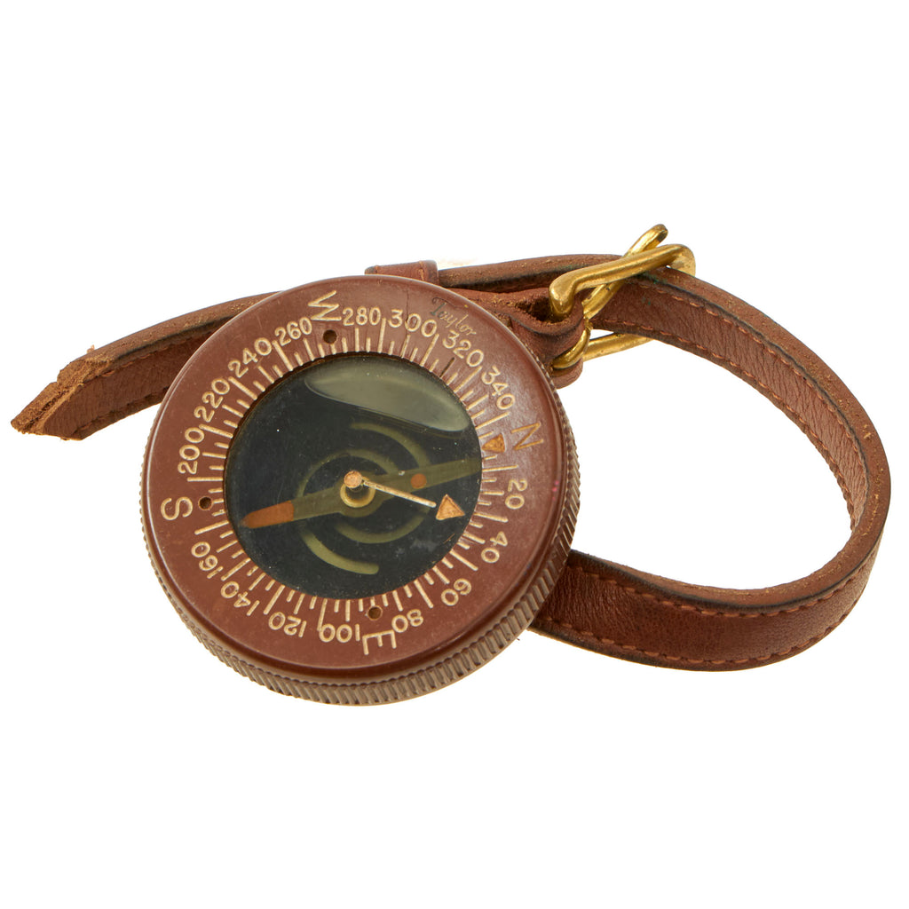 Original U.S. WWII Paratrooper Liquid Filled Wrist Compass by Taylor with Leather Wrist Band