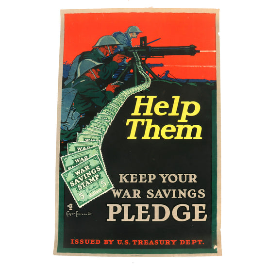 Original U.S. WWI Treasury Department Help Them Keep Your War Savings Pledge Propaganda Poster - 20 x 30” Original Items