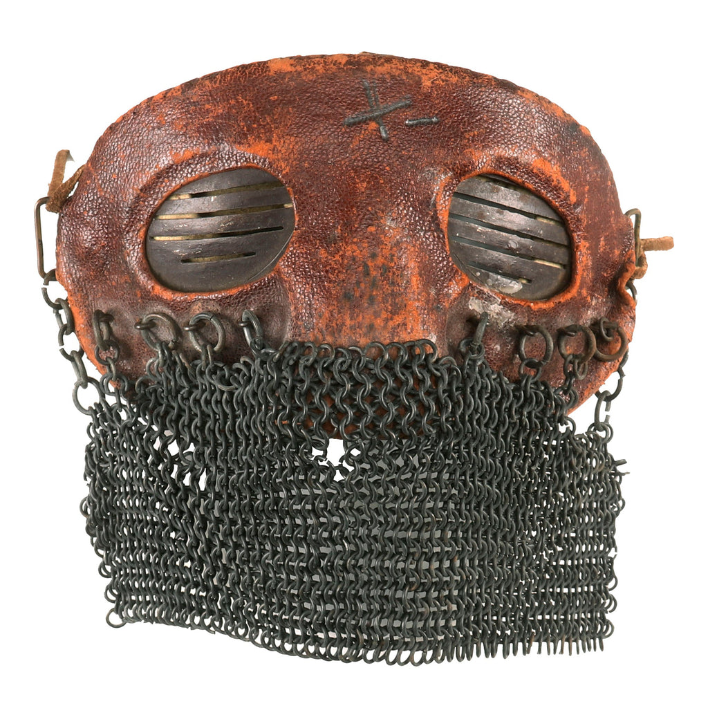 Original British WWI Tanker Leather Covered Splatter Mask with Chainmail Mouth Guard by Rury’s of Sheffield - Royal Tank Regiment Original Items