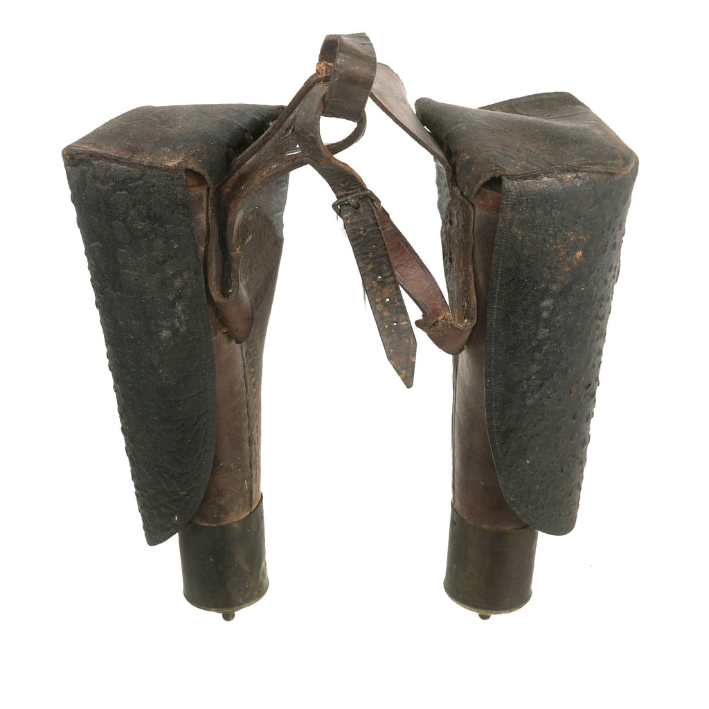 Original U.S. Mexican-American War Era Leather Saddle Pommel Holsters For a Brace of Flintlock or Percussion Cap Pistols - Fits Pistols Up To 11 Inches (Total Length) Original Items