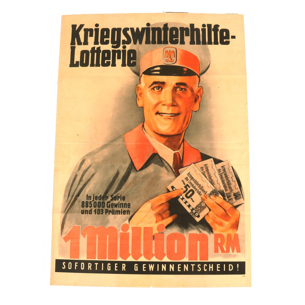 Original German WWII Winterhilfswerk 1 Million Reichsmarks Lottery Propaganda Poster - 23 ¼" x 33” Original Items