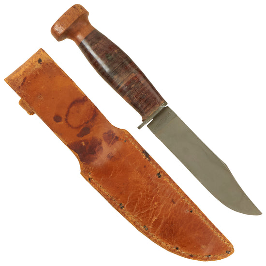 Original U.S. WWII Navy USN Mark 1 PAL RH-35 Fighting Knife with U.S.N. Leather Scabbard Original Items