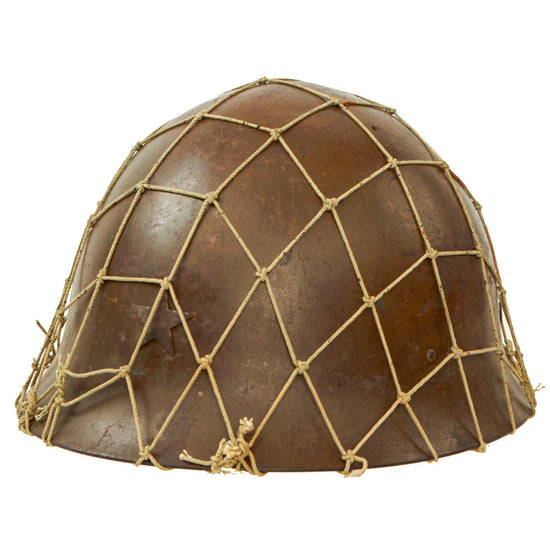 Original Japanese WWII Netted Type 92 Tetsubo Army Combat Helmet with Partial Liner and Chinstrap Original Items