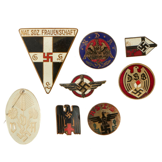 Original German WWII USGI Bring Back Badge Grouping with NS-Frauenshaft and Teacher League Badges - 8 Items Original Items