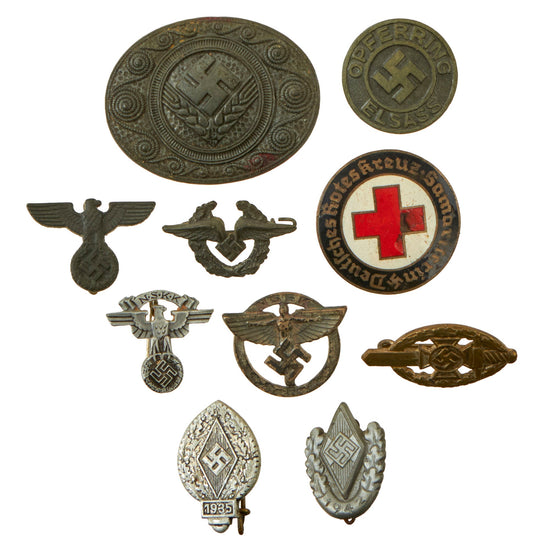 Original German WWII USGI Bring Back Tinnie and Badge Grouping with DRK and HJ Items - 10 Items Original Items