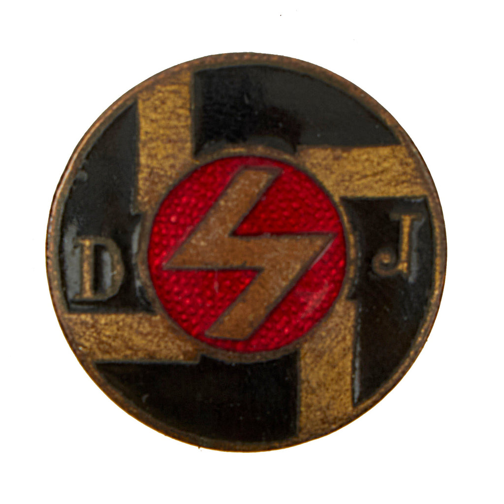 Original German WWII Early Deutsches Jungvolk DJ Enamel Membership Badge Pin - Ges. Gesch. Marked Original Items