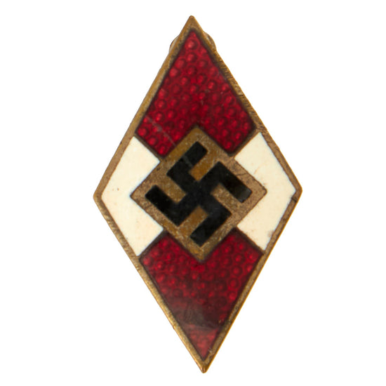 Original German WWII HJ HJ Enamel Cap Badge by Eugen Schmidhäussler of Pforzheim - RZM M1/128 Original Items