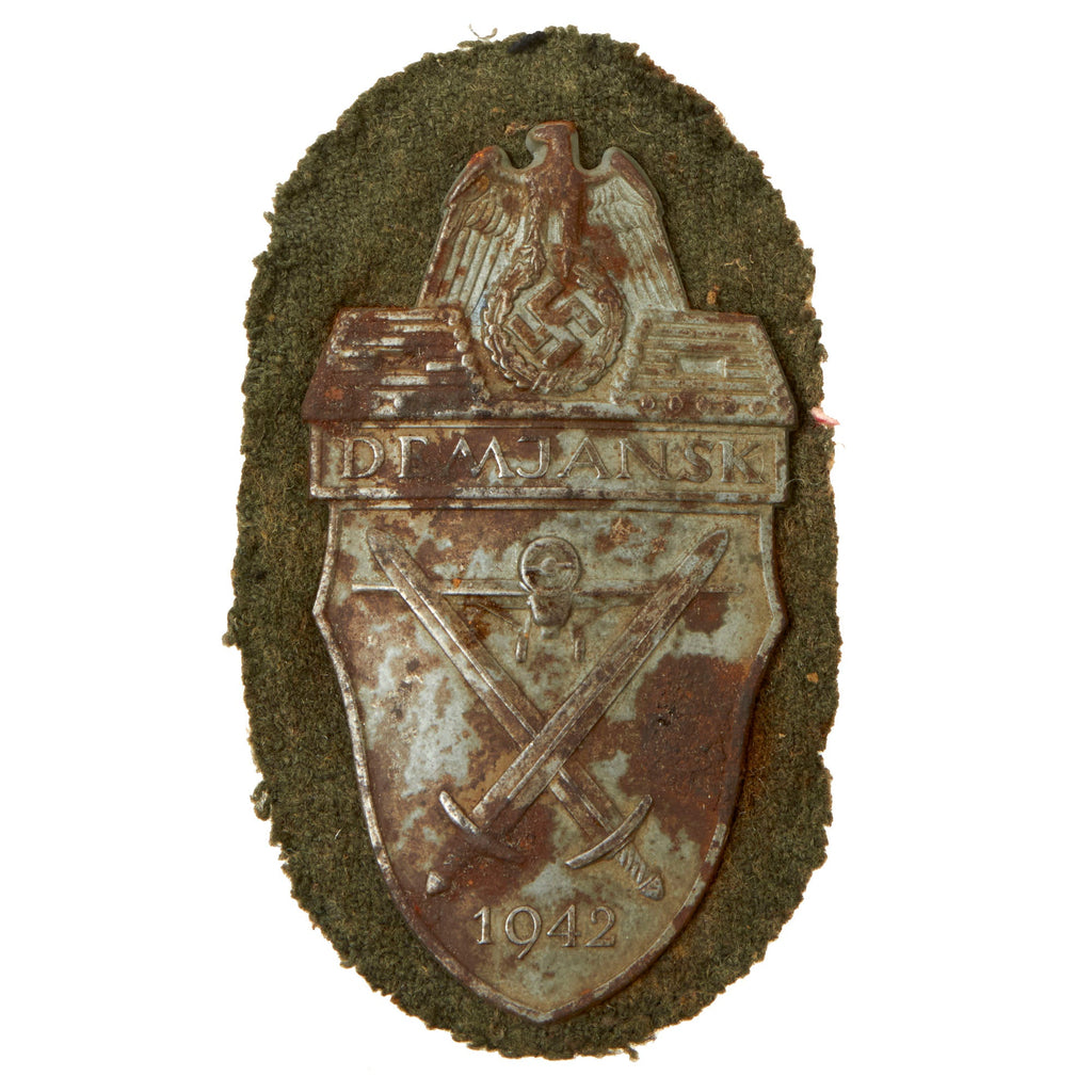 Original German WWII Heer Army Demyansk Shield Decoration with Backing Plate & Fabric Original Items