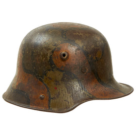 Original Imperial German WWI M16 Stahlhelm Helmet with Panel Camouflage Paint and Leather Liner - Marked G62