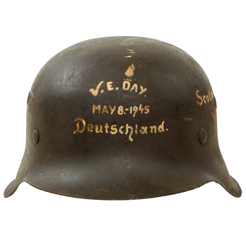 Original German WWII USGI Bringback Decorated Luftwaffe M42 Single Decal Helmet - Size 66 Shell Original Items