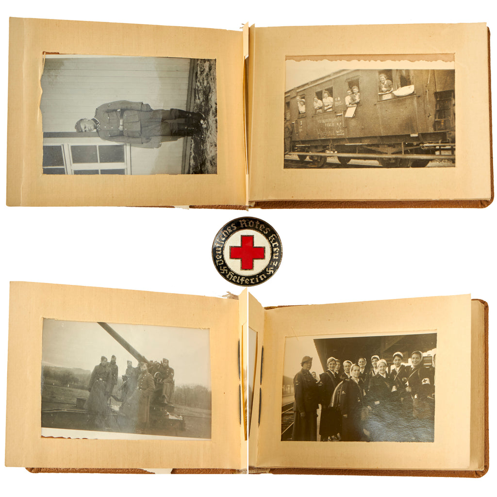 Original German WWII Early Red Cross DRK Photo Album with Helper Pin Attached - 47 Photos Total