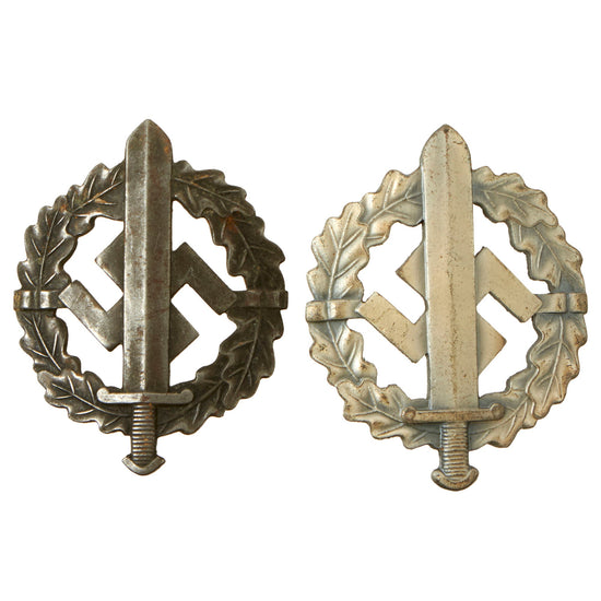 Original German WWII Set of Two SA Defense Team Sports Training Badges - Silver and Bronze Grade Original Items