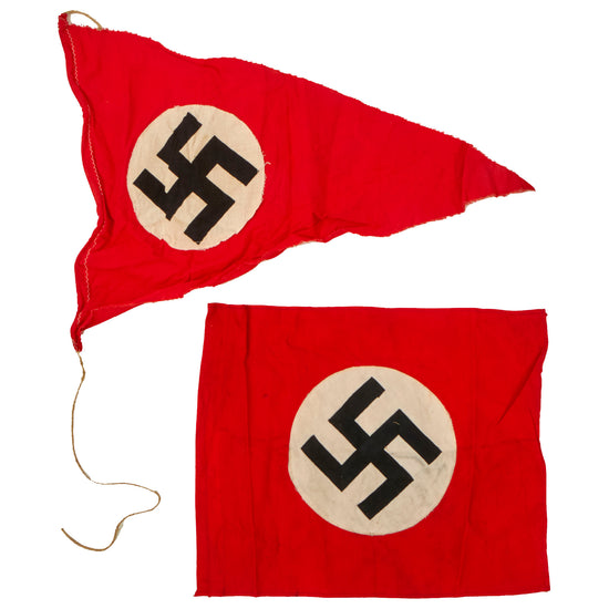 Original German WWII NSDAP National Socialist 14" x 20" Pennant and Small 11" x 14" Flag Set