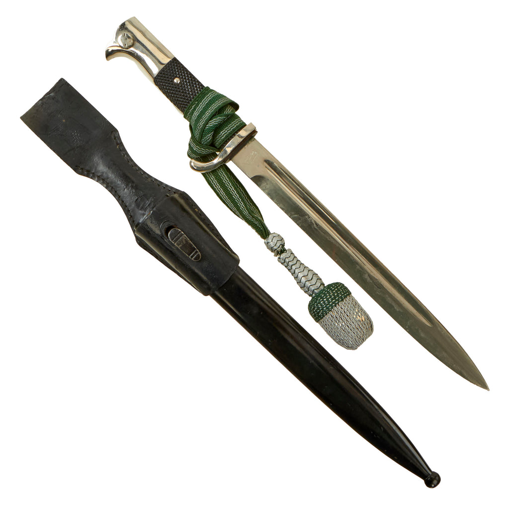 Original German WWII Heer Long 98k Dress Bayonet by Tiger Lauterjung & Co. with NCO Troddel, Scabbard & Frog