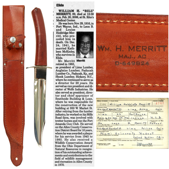 Original U.S. WWII Knife Crafters Fighting Knife Constructed From Imported Civil War Sword with Leather Sheath - Named Original Items