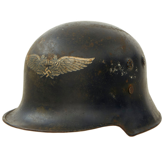 Original German WWII Early M34 Civic Square Dip Luftschutz Air Defense Steel Helmet - Service Worn Original Items