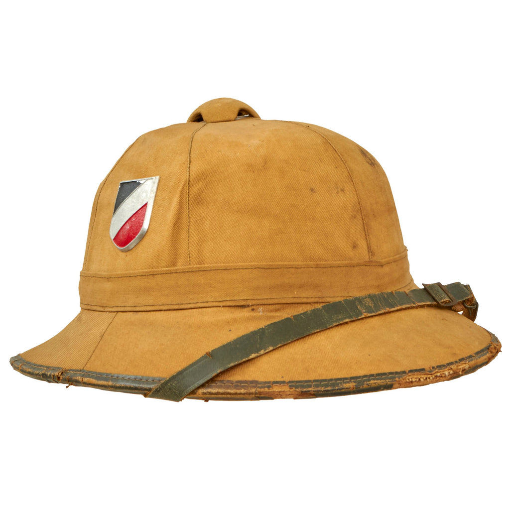 Original German WWII 1942 Dated First Model DAK Afrikakorps Sun Helmet by Helmfabrik W. & F.B.,N. with Badges - Size 57 Original Items