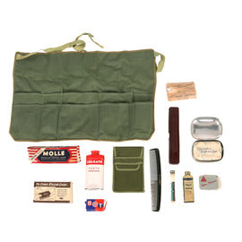 Original U.S. WWII Personal Effect Items Lot in Carrying Case - Tooth Powder & Hygiene Supplies