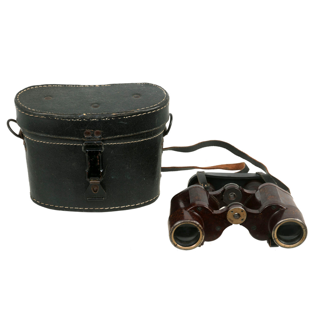 Original German WWII Rare Bakelite 6x30 Dienstglas Binoculars by Emil Busch (cxn) With Rigid Leather Case Dated 1944