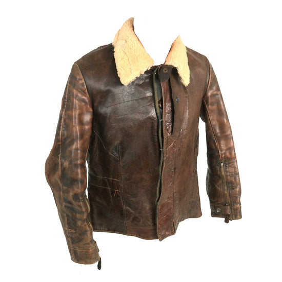 Original German WWII Luftwaffe Pilot's Brown Leather Flight Jacket with Shearling Collar Original Items