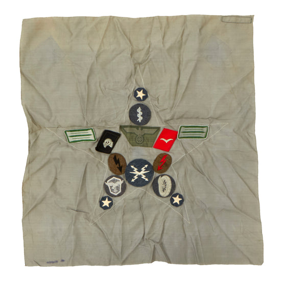 Original U.S. WWII Scarf with Attached German Insignia Named to POW Obergefreiter Alex. Klemm - 14 Attached Items