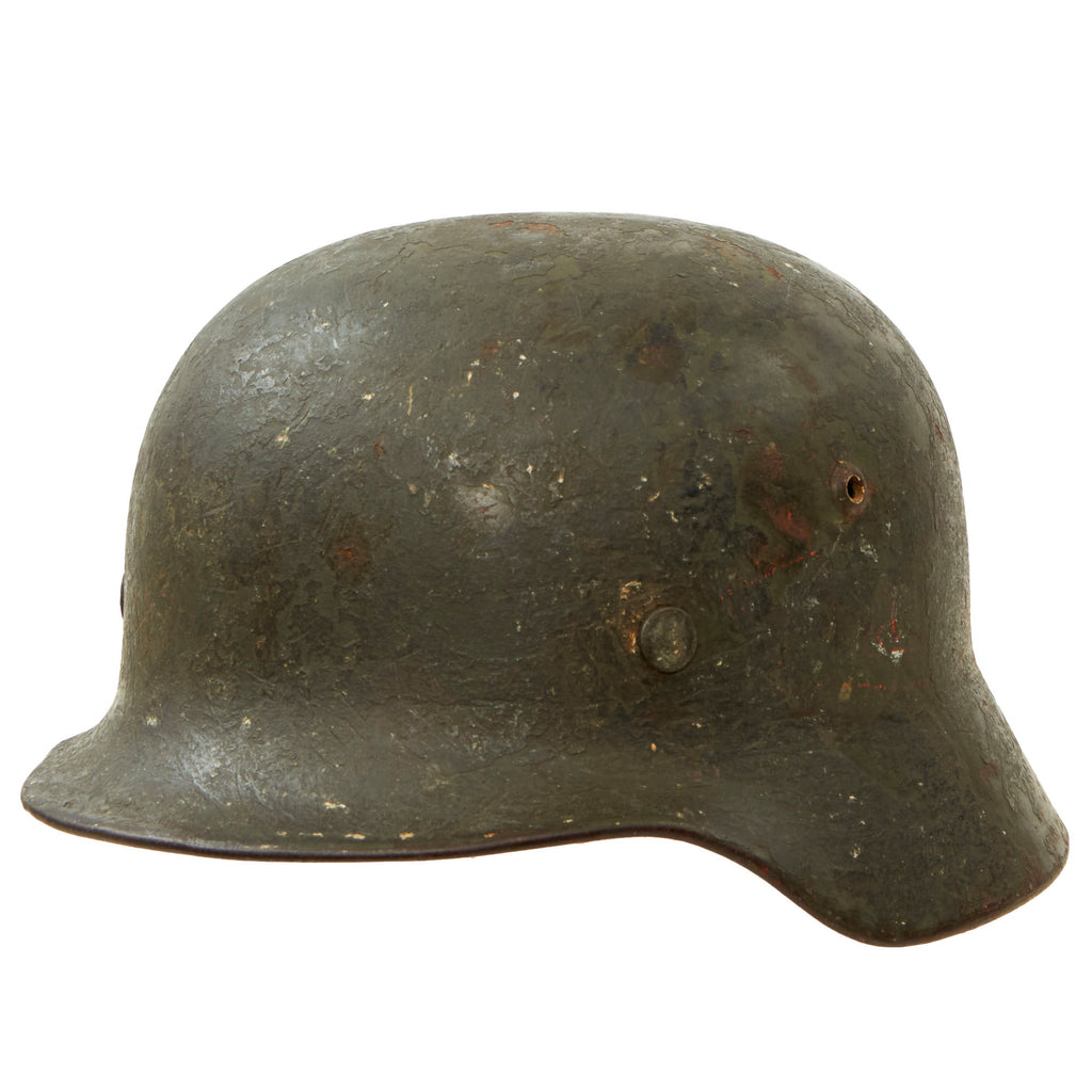 Original German WWII Army Heer M35 Former Double Decal Helmet with 56cm Liner & Broken Chinstrap - EF64 Original Items