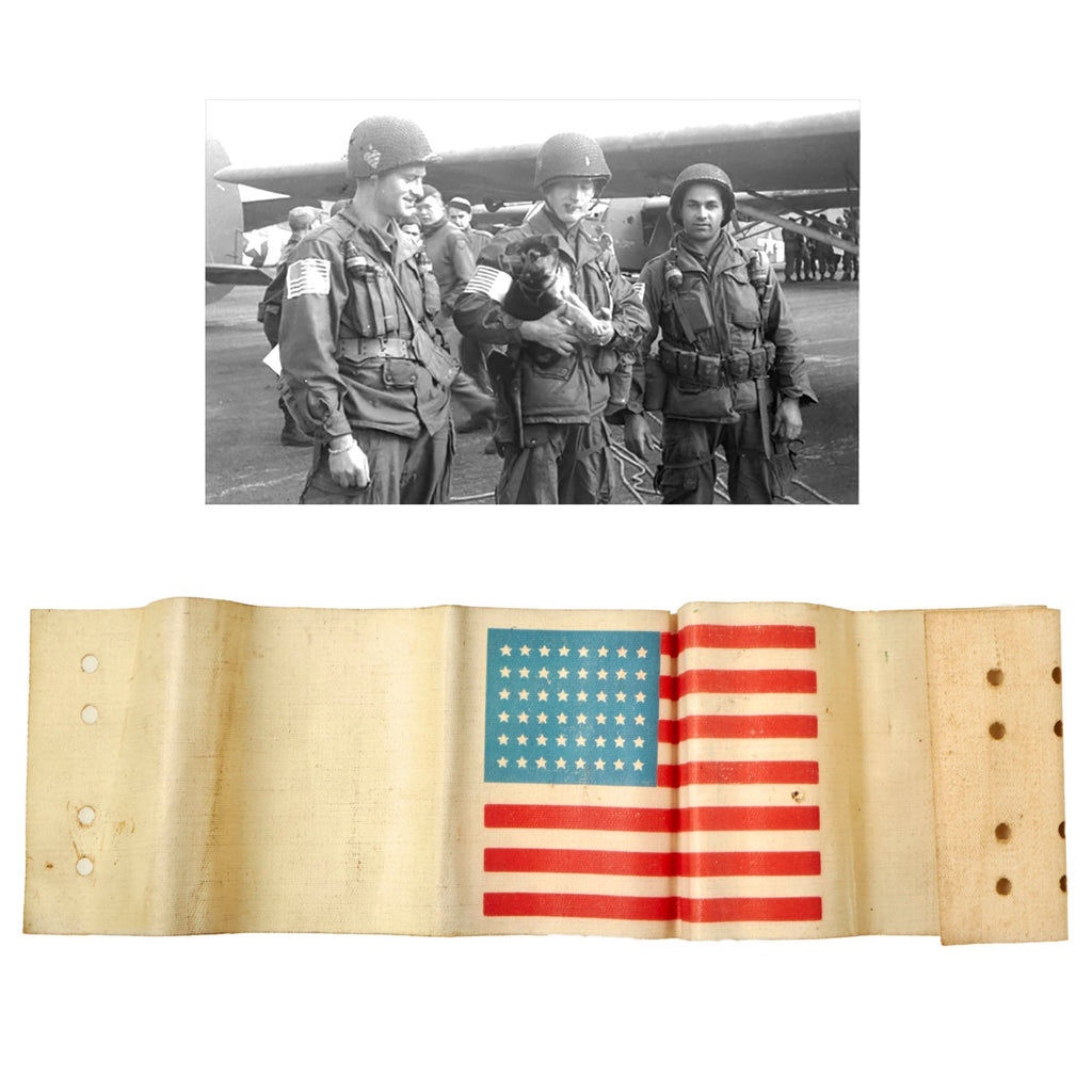 Original U.S. WWII Service Worn Paratrooper D-Day Invasion American Flag Oilcloth Armband Original Items