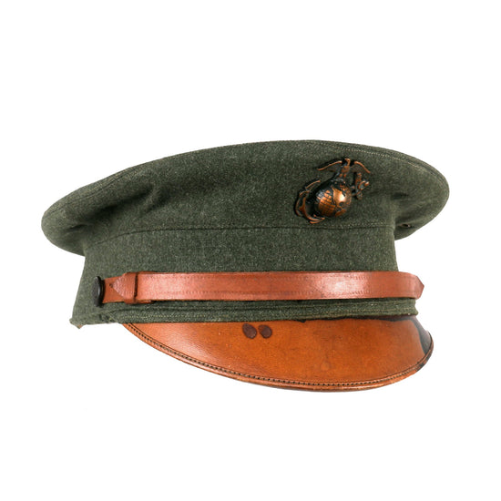 Original U.S. WWI Marine Corps P1912 Forest Green Bell Crown Enlisted Man’s Visor Cap with U.S.M.C. EGA Original Items