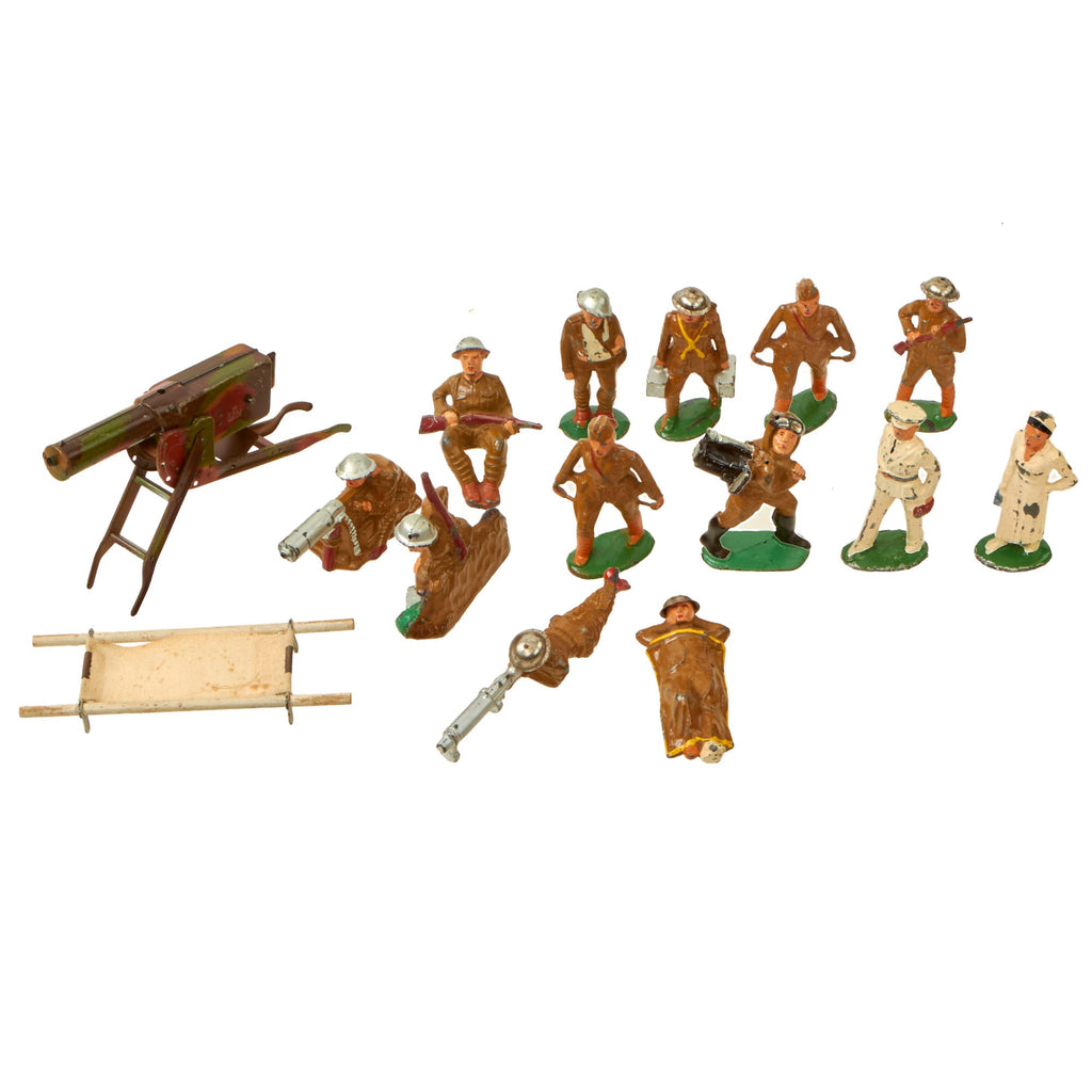 Original U.S. WWI Collection of Metal Toys - Lot of 13 Barclay Manoil Toys & 1 GFN Machine Gun Toy Original Items