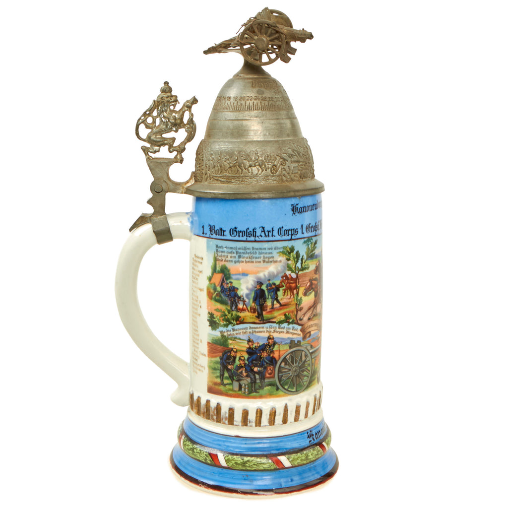 Original Imperial German WWI Era Hessian 25th (1st Grand Ducal Hessian) Field Artillery Regiment Beer Stein with Hinged Lid - Dated 1907-1909