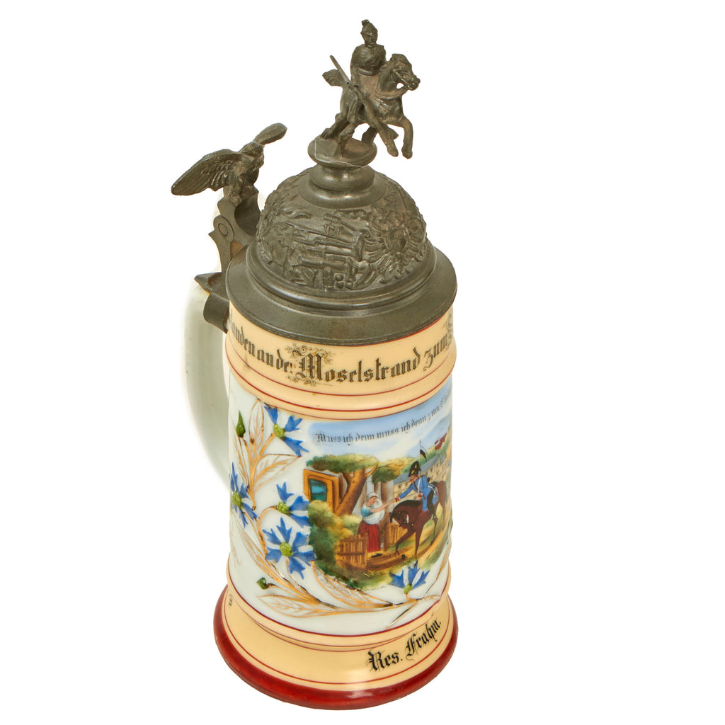 Original Imperial German Pre-WWI Schleswig-Holstein 13th Dragoon Regiment Beer Stein with Hinged Lid - Dated 1896-1899